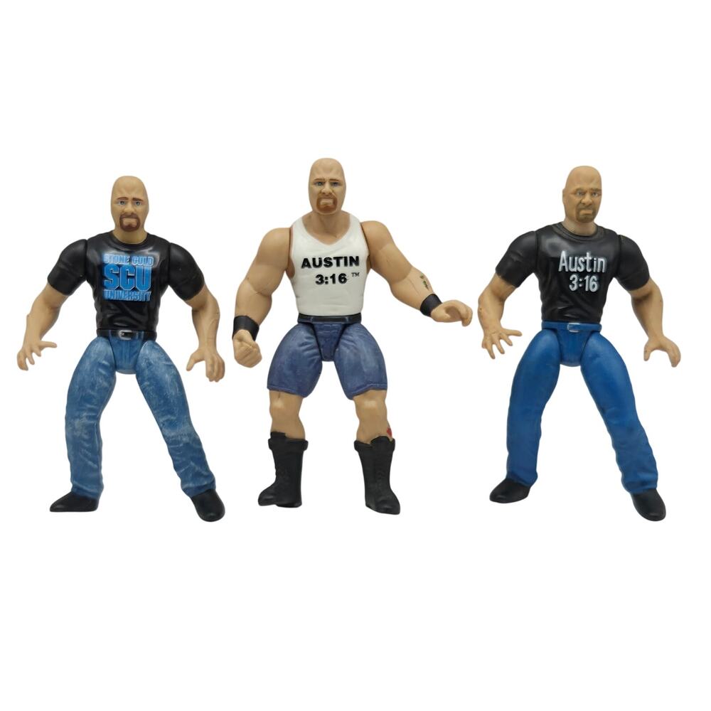 WWE Stone Cold Steve Austin Jakks Pacific Lot Of 3 1997-1998 Wrestling Figures